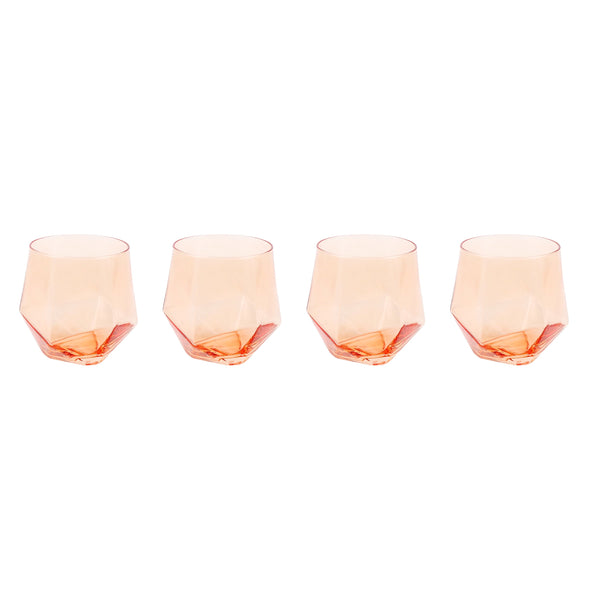 Just Feed Me by  4-Piece 15-Ounce Stemless Wine Glass Set, Peach Amber