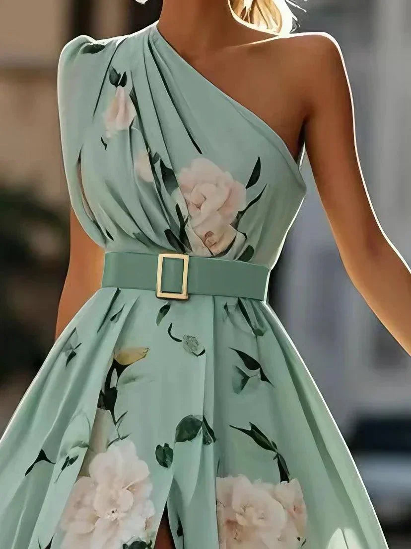 Light Green Floral One-Shoulder Maxi Dress | Juliette Collection 4