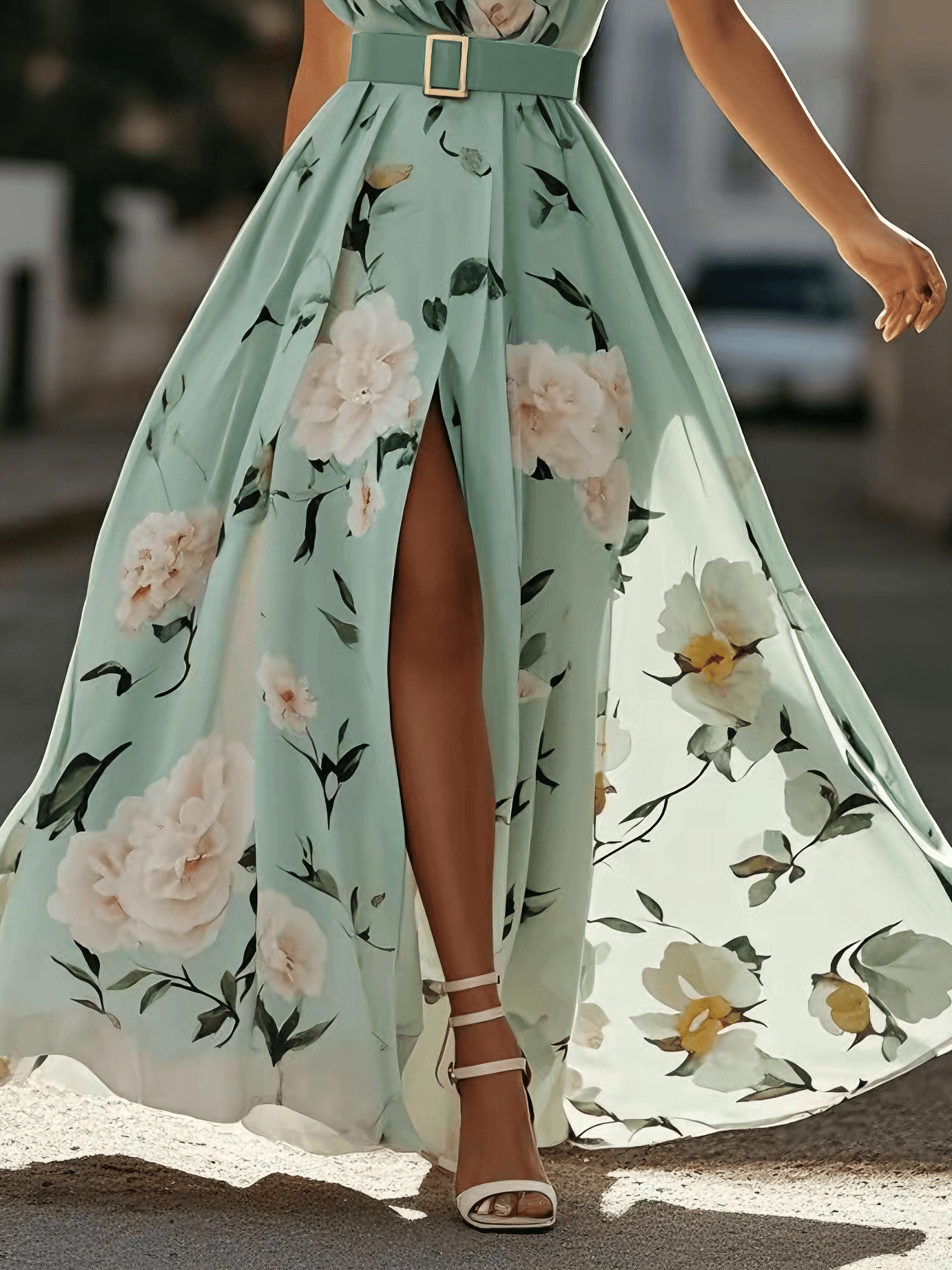 Light Green Floral One-Shoulder Maxi Dress | Juliette Collection 5