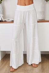 Lightweight Linen Tiered Wide Leg Palazzo Trousers for Summer Casual | Sylvie Collection 0