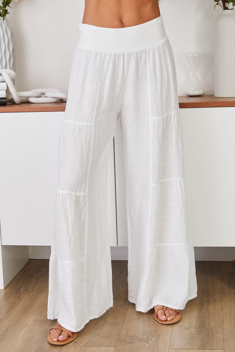 Lightweight Linen Tiered Wide Leg Palazzo Trousers for Summer Casual | Sylvie Collection 0