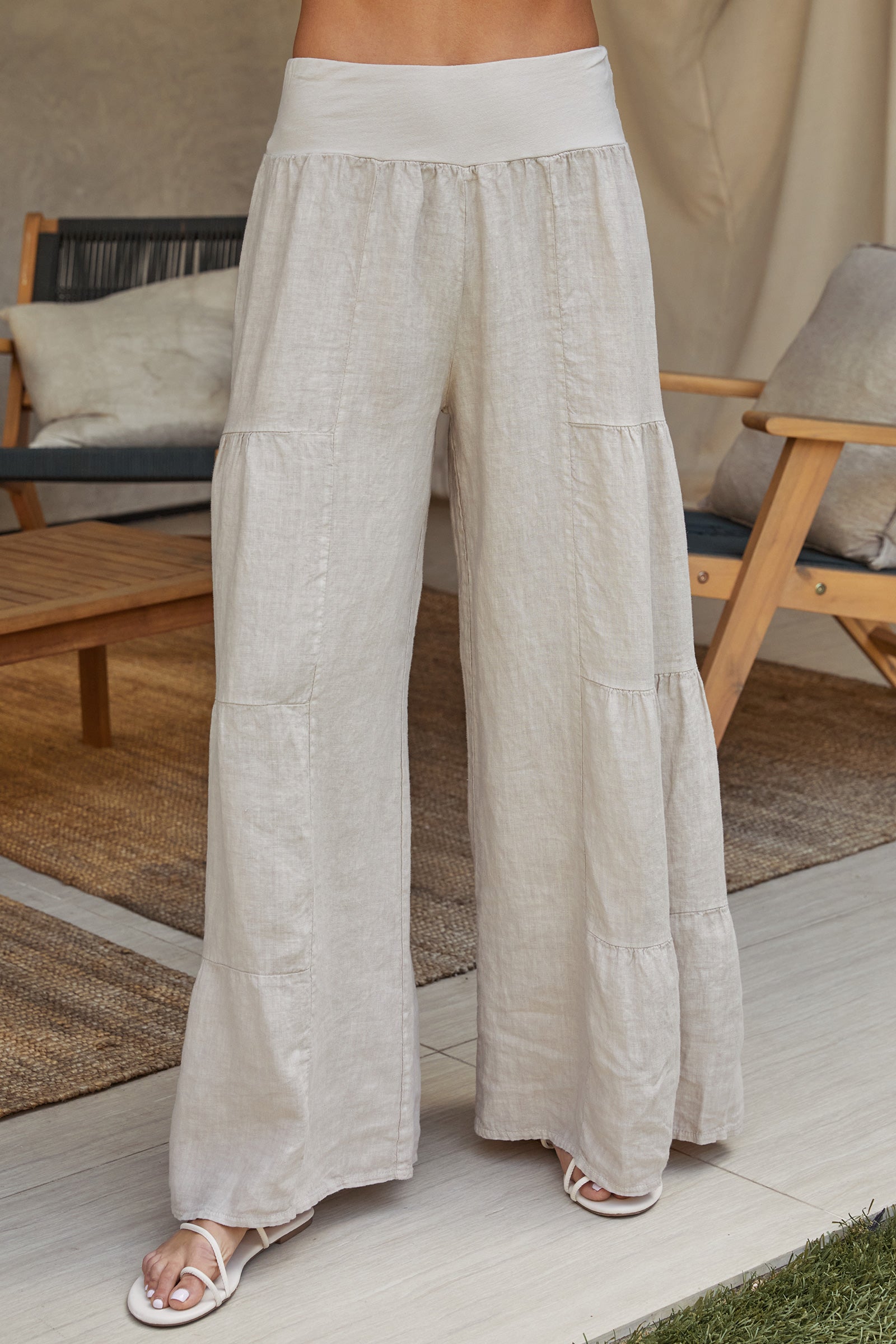 Lightweight Linen Tiered Wide Leg Palazzo Trousers for Summer Casual | Sylvie Collection 10