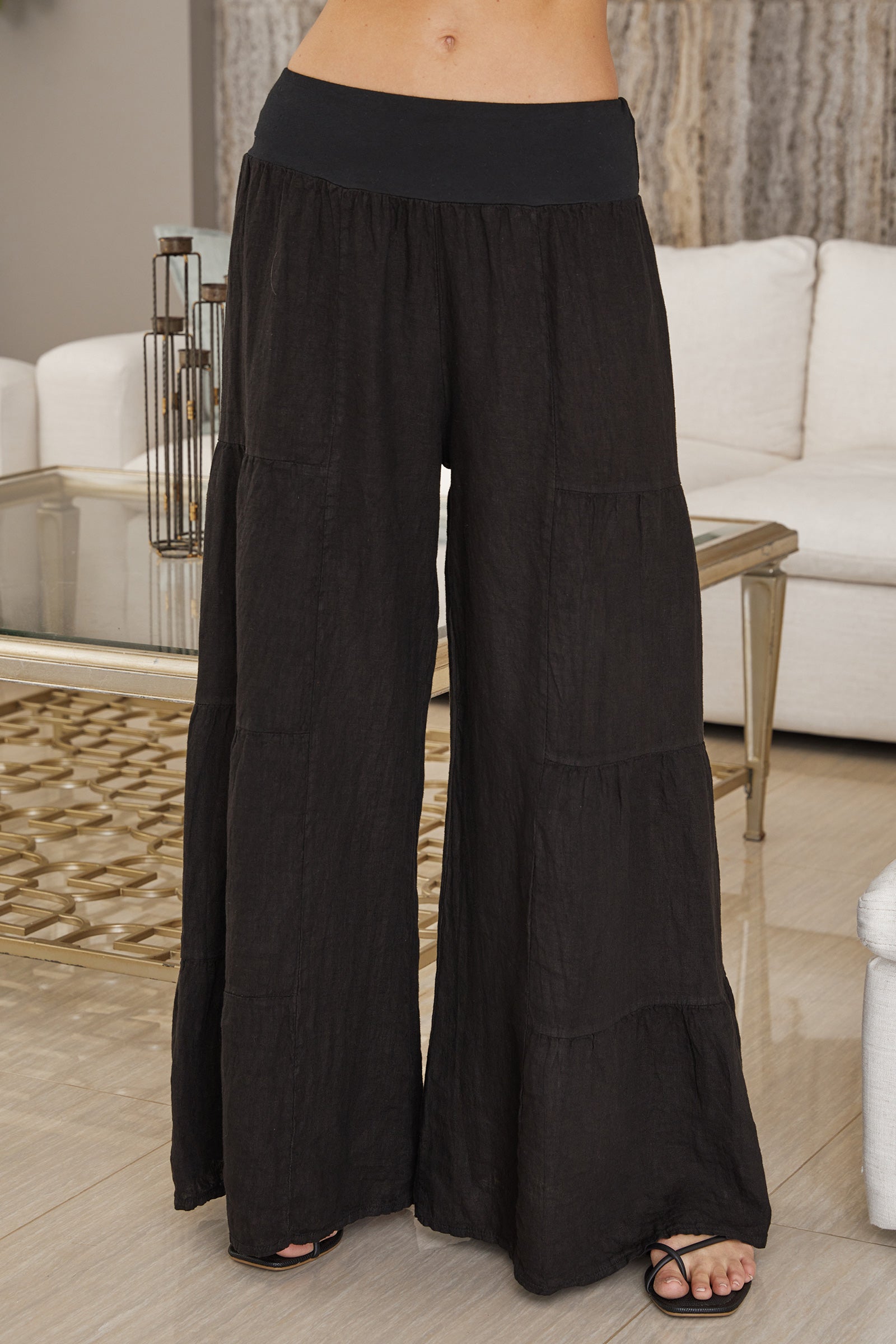 Lightweight Linen Tiered Wide Leg Palazzo Trousers for Summer Casual | Sylvie Collection 11