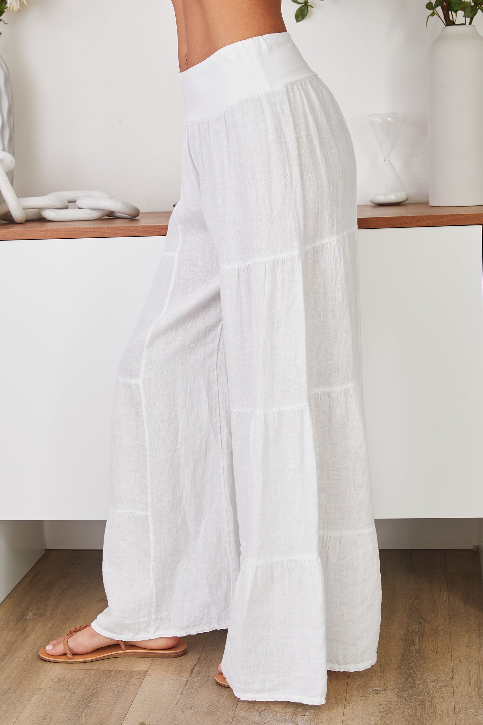Lightweight Linen Tiered Wide Leg Palazzo Trousers for Summer Casual | Sylvie Collection 2