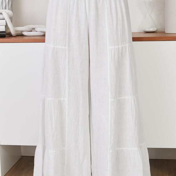 Lightweight Linen Tiered Wide Leg Palazzo Trousers for Summer Casual | Sylvie Collection 3