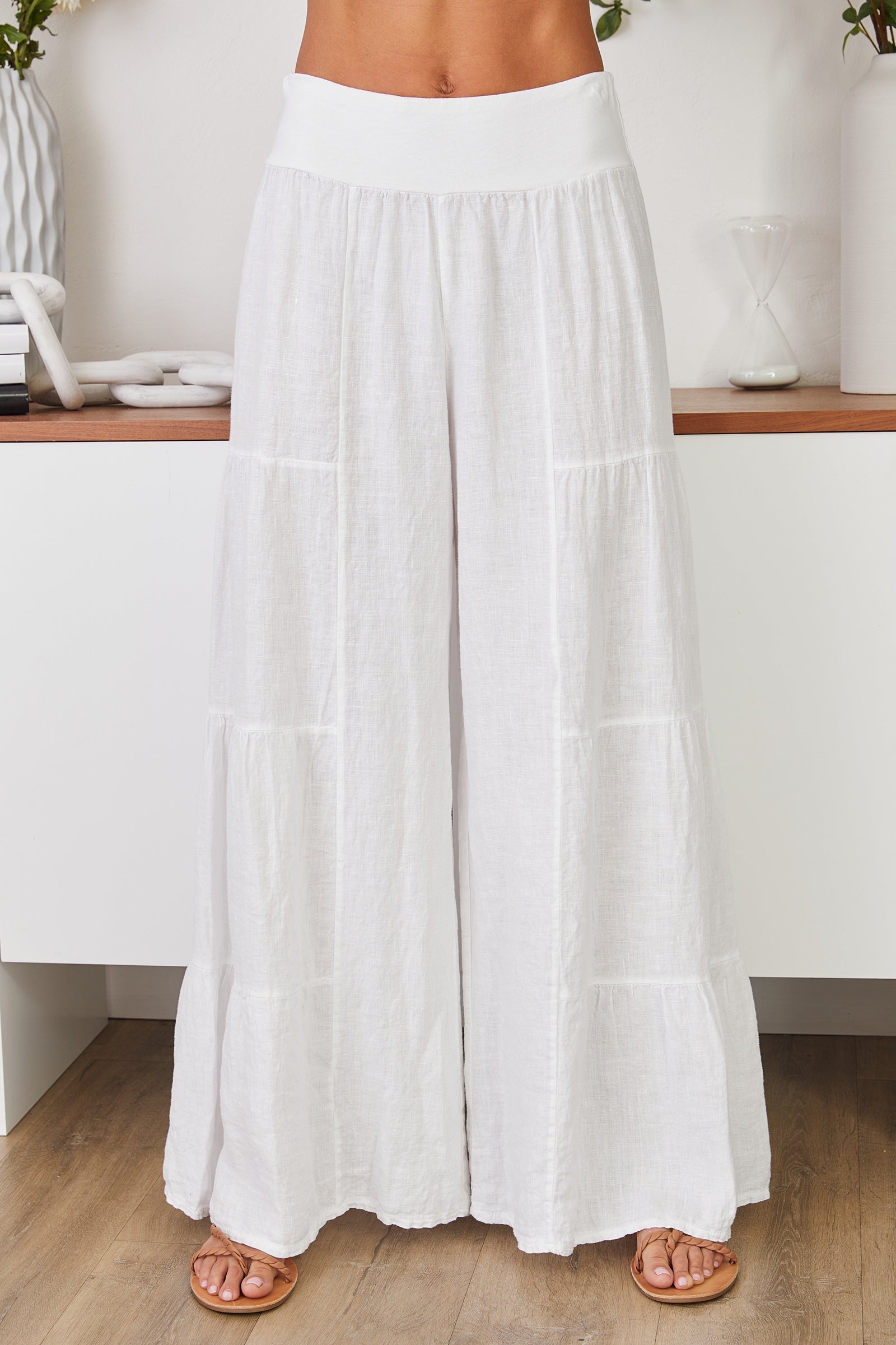 Lightweight Linen Tiered Wide Leg Palazzo Trousers for Summer Casual | Sylvie Collection 3