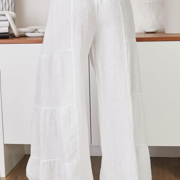 Lightweight Linen Tiered Wide Leg Palazzo Trousers for Summer Casual | Sylvie Collection 4
