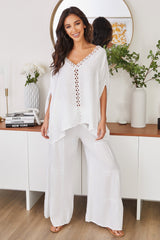 Lightweight Linen Tiered Wide Leg Palazzo Trousers for Summer Casual | Sylvie Collection 5