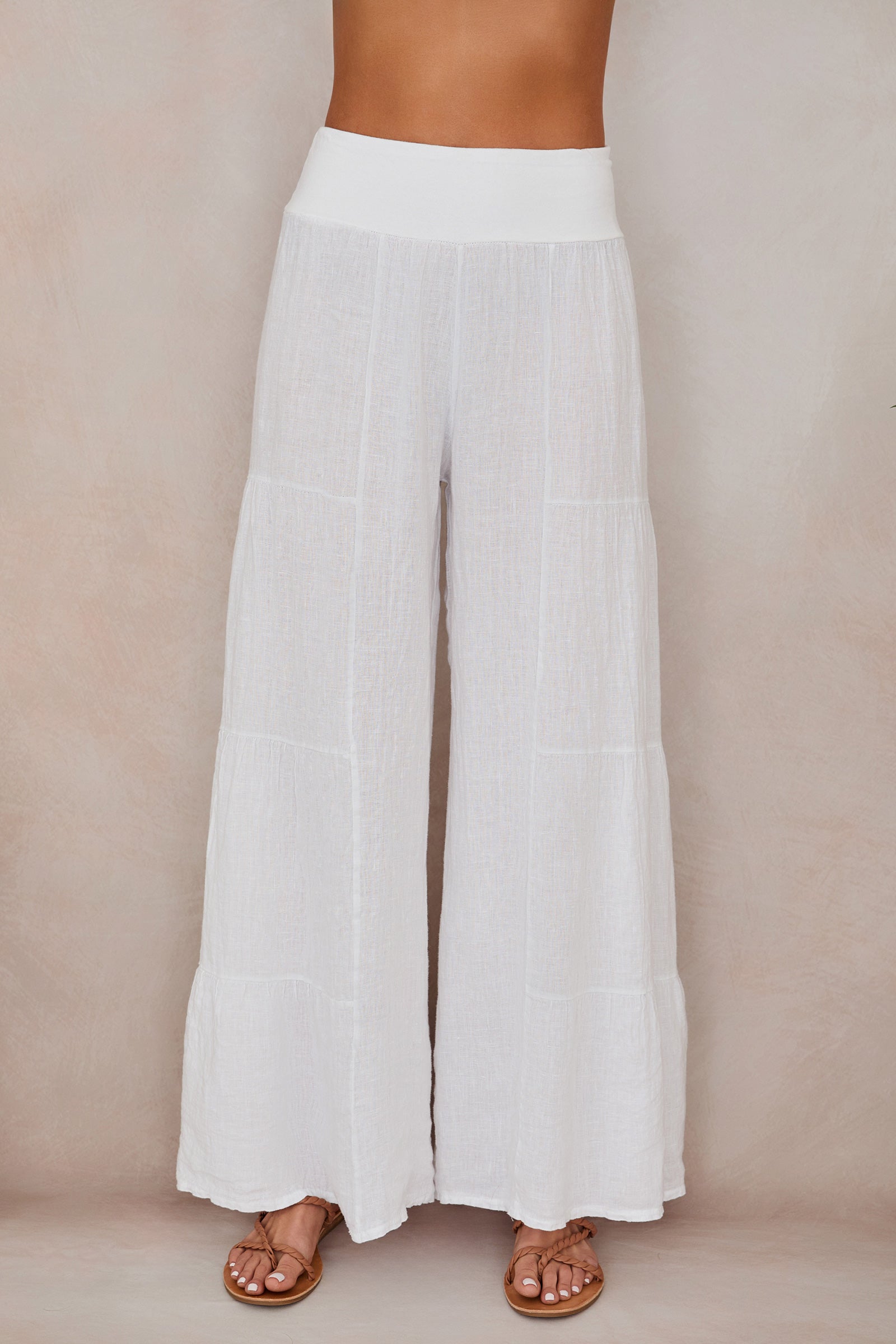 Lightweight Linen Tiered Wide Leg Palazzo Trousers for Summer Casual | Sylvie Collection 6