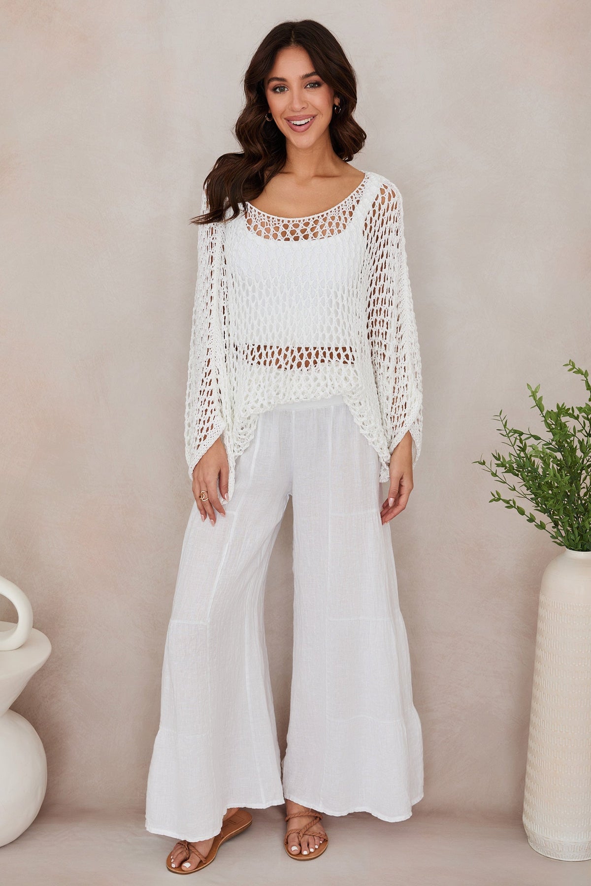 Lightweight Linen Tiered Wide Leg Palazzo Trousers for Summer Casual | Sylvie Collection 7