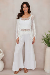 Lightweight Linen Tiered Wide Leg Palazzo Trousers for Summer Casual | Sylvie Collection 7