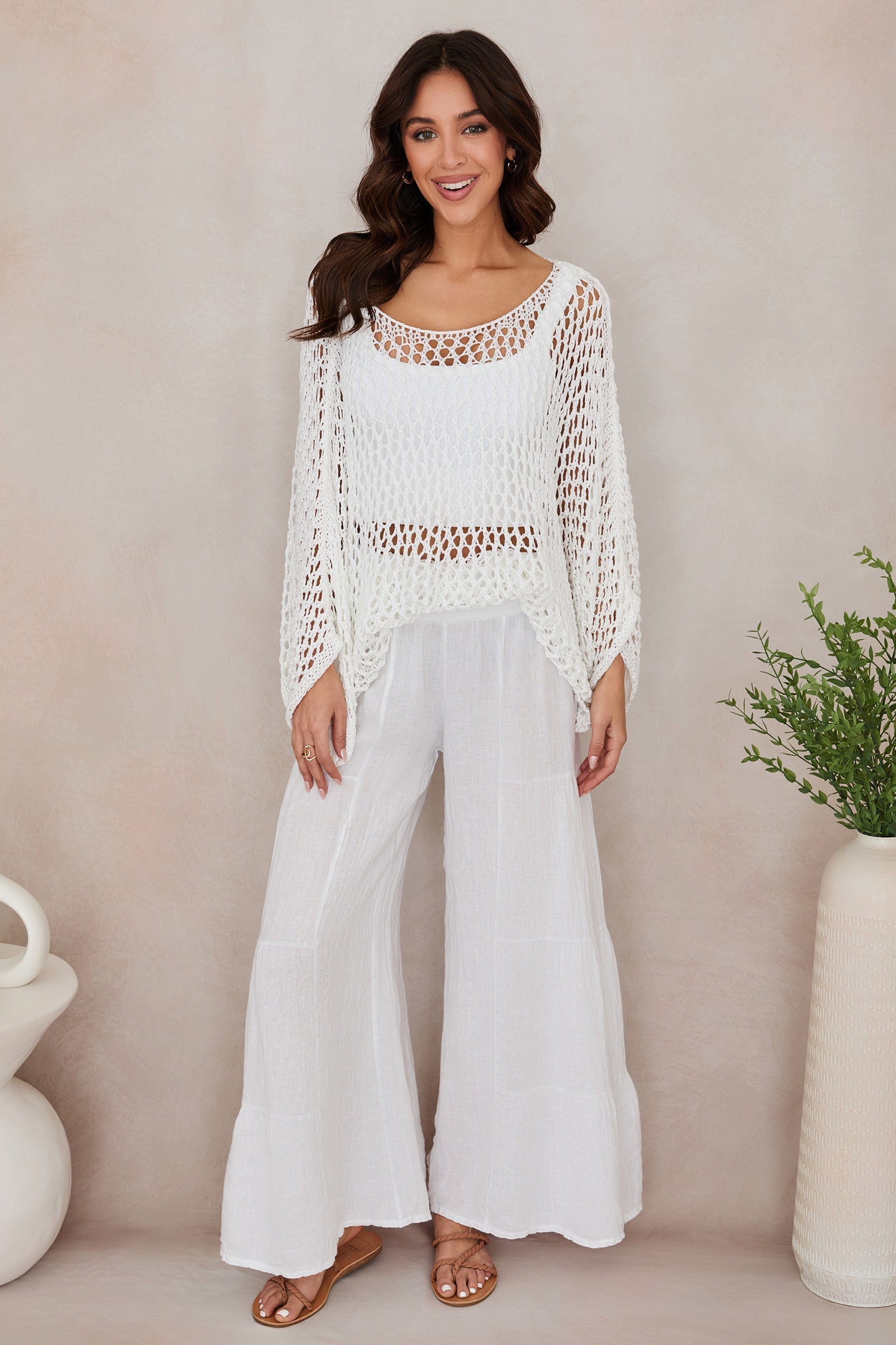 Lightweight Linen Tiered Wide Leg Palazzo Trousers for Summer Casual | Sylvie Collection 7