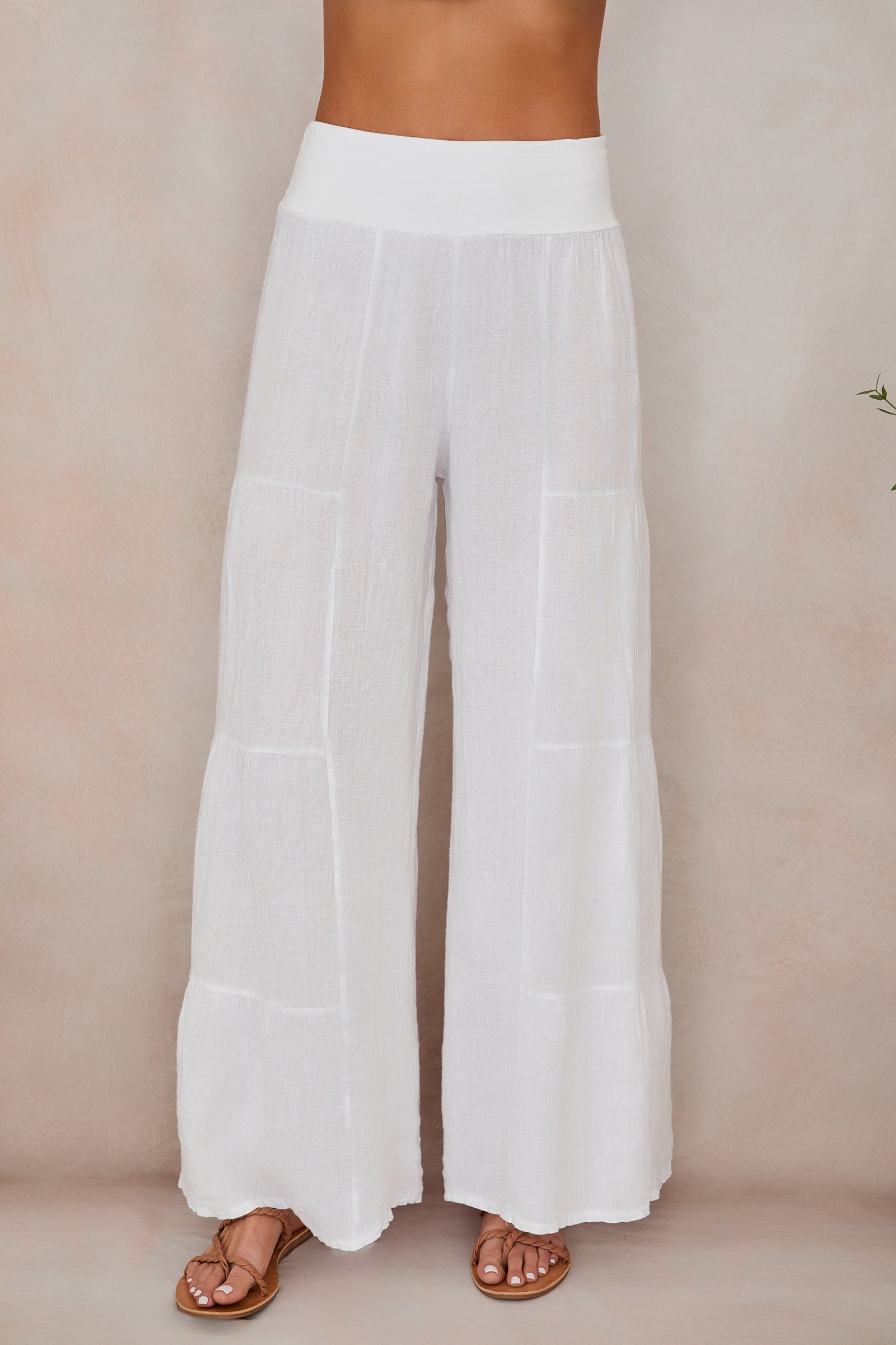 Lightweight Linen Tiered Wide Leg Palazzo Trousers for Summer Casual | Sylvie Collection 8