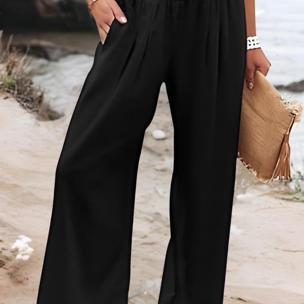 Lightweight Wide-Leg Womens Beach Trousers with Smocked Waist for Resort Wear | Willow Collection 1
