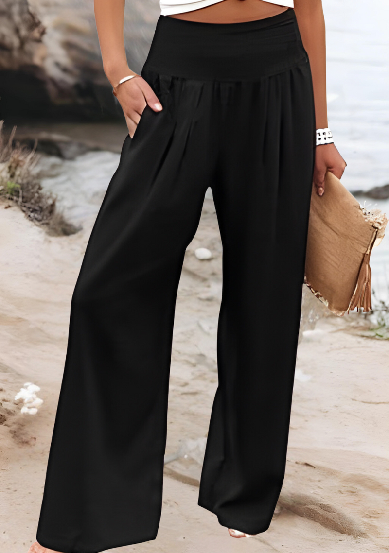 Lightweight Wide-Leg Womens Beach Trousers with Smocked Waist for Resort Wear | Willow Collection 1