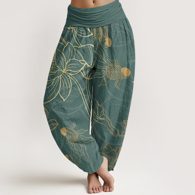 Lotus Print Relaxed Harem Trousers for Ladies | Liora Collection 0
