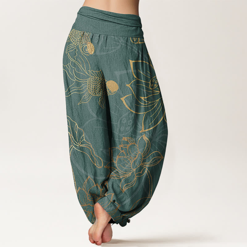 Lotus Print Relaxed Harem Trousers for Ladies | Liora Collection 1