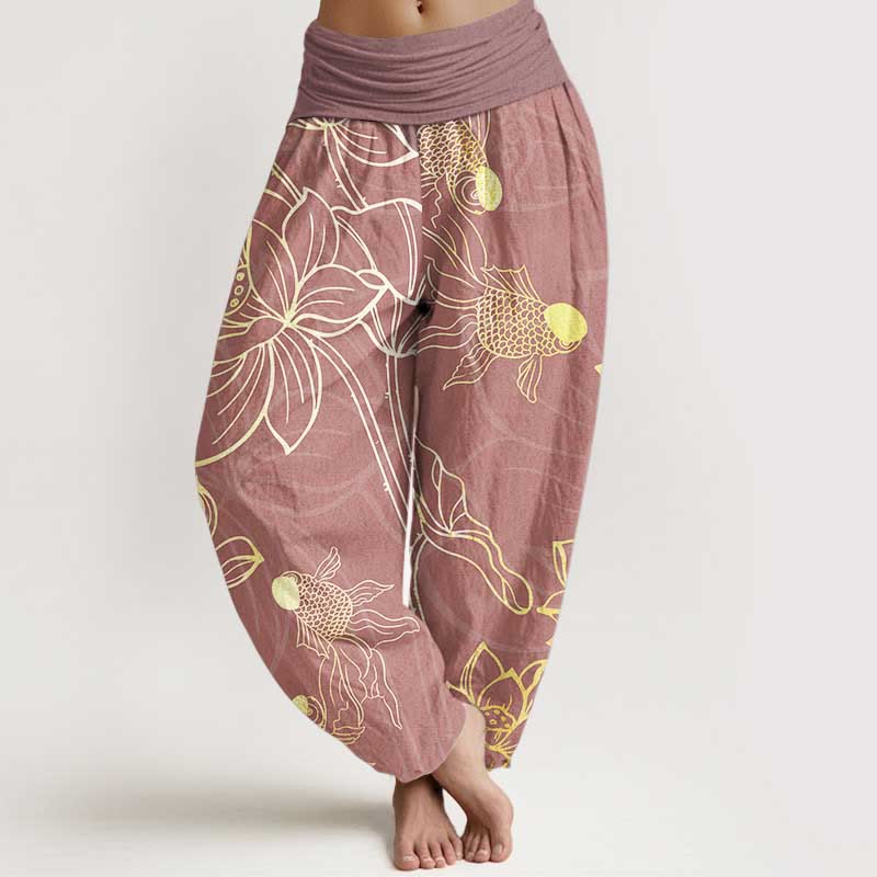 Lotus Print Relaxed Harem Trousers for Ladies | Liora Collection 10
