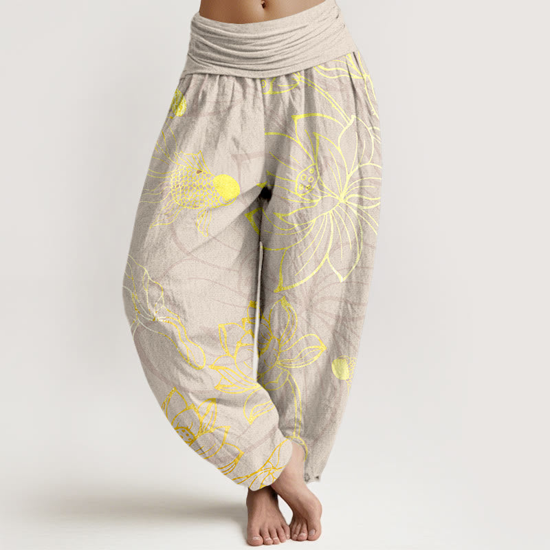 Lotus Print Relaxed Harem Trousers for Ladies | Liora Collection 8