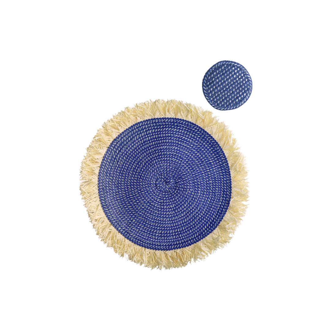 Zenu Placemats & Coaster Set | Blue & Creme