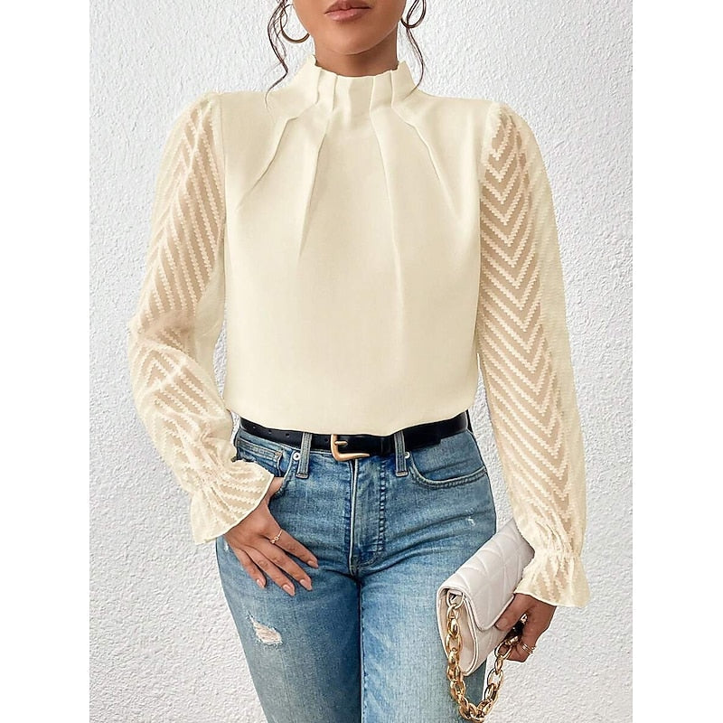 Midnight Black Pleated High-Neck Long Sleeve Blouse | Haven Collection 5