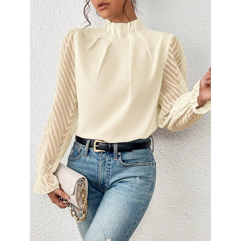 Midnight Black Pleated High-Neck Long Sleeve Blouse | Haven Collection 6