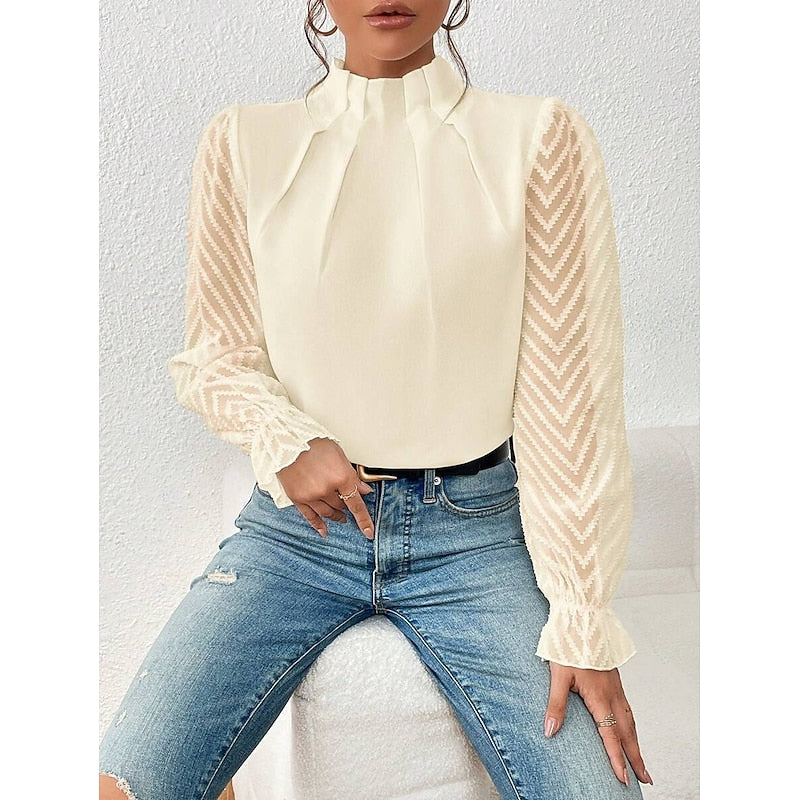 Midnight Black Pleated High-Neck Long Sleeve Blouse | Haven Collection 8
