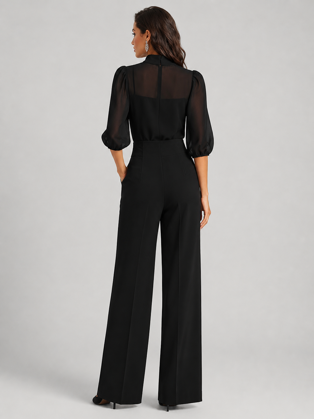 Midnight Black Sheer Layered Wide Leg Trousers Co-Ord Set | Amaris Collection 2