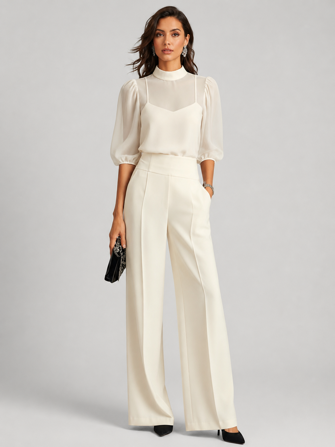 Midnight Black Sheer Layered Wide Leg Trousers Co-Ord Set | Amaris Collection 3
