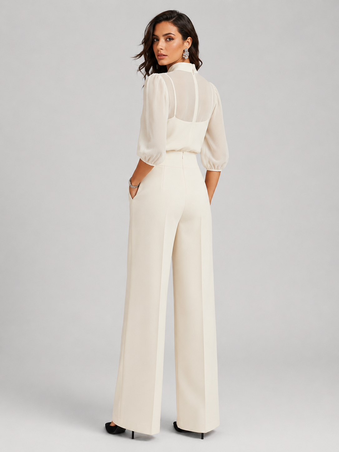 Midnight Black Sheer Layered Wide Leg Trousers Co-Ord Set | Amaris Collection 4