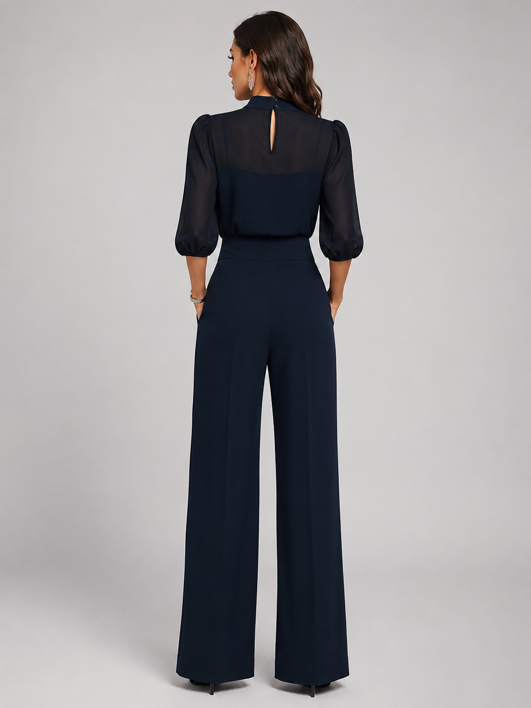 Midnight Black Sheer Layered Wide Leg Trousers Co-Ord Set | Amaris Collection 8