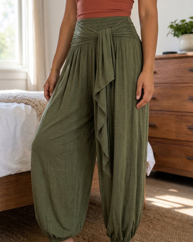 Military Olive Green Cuffed Drawstring Balloon-Leg Trousers | Arbor Collection 1