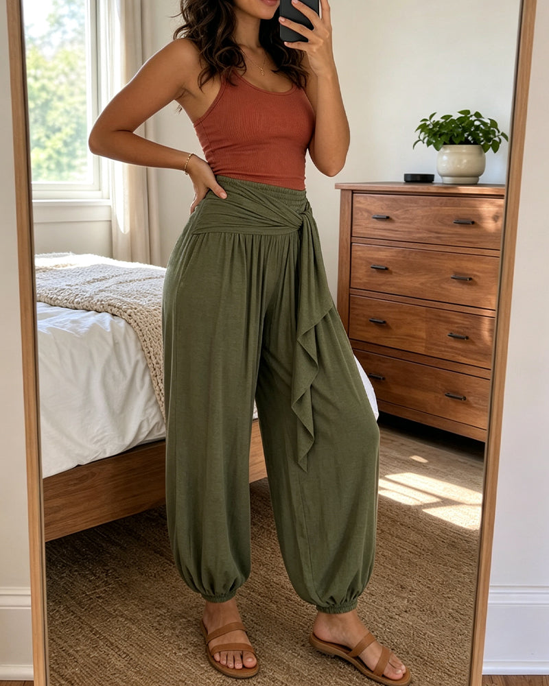 Military Olive Green Cuffed Drawstring Balloon-Leg Trousers | Arbor Collection 3