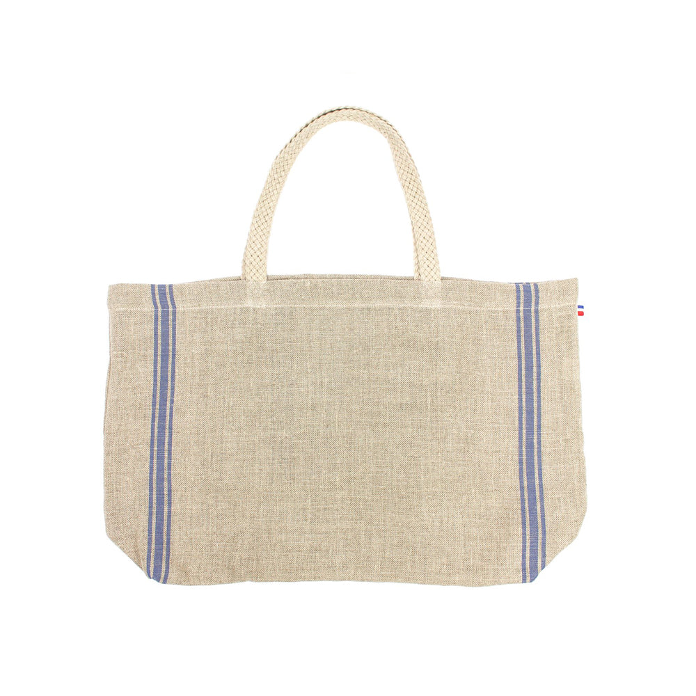 Natural & Blue Linen Tote Bag