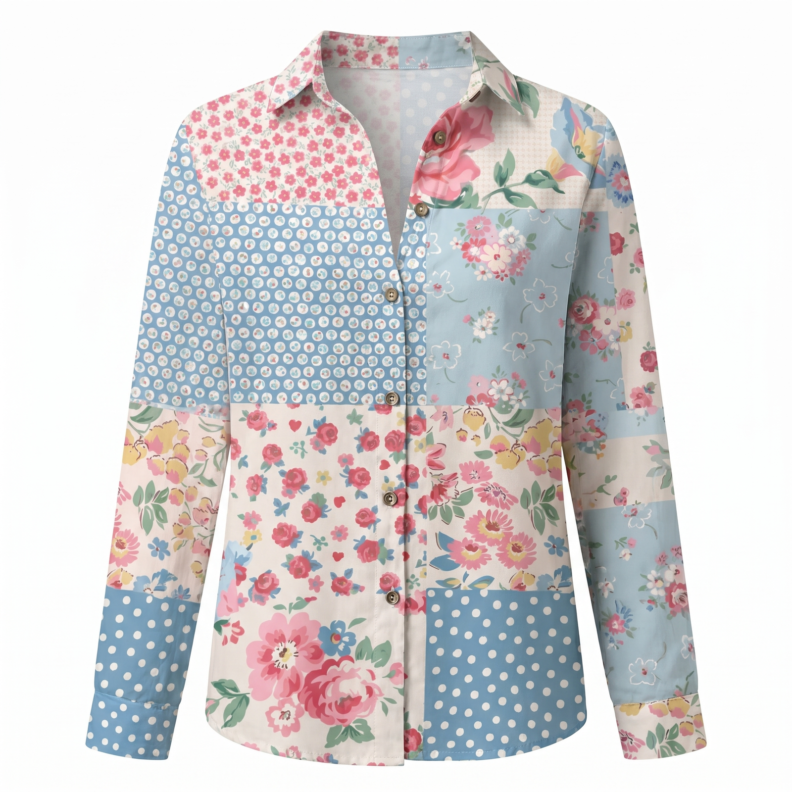 Multicolor Abstract Print Split V-Neck Roll-Up Sleeve Relaxed Blouse | Astra Collection 5