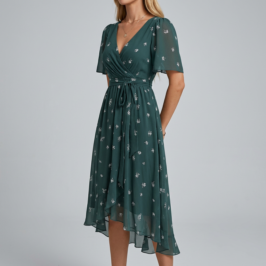 Multicolor Floral Print V-Neck Flutter Sleeve A-Line Summer Dress | Solara Collection 0