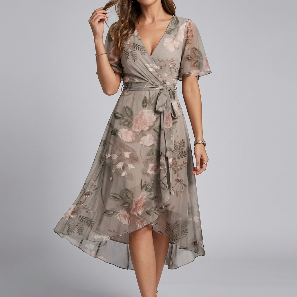 Multicolor Floral Print V-Neck Flutter Sleeve A-Line Summer Dress | Solara Collection 4