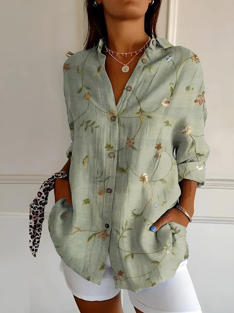 Multicolor Printed Floral V-Neck Relaxed Fit Blouse | Fleurine Collection 0