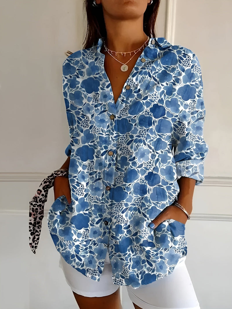Multicolor Printed Floral V-Neck Relaxed Fit Blouse | Fleurine Collection 1