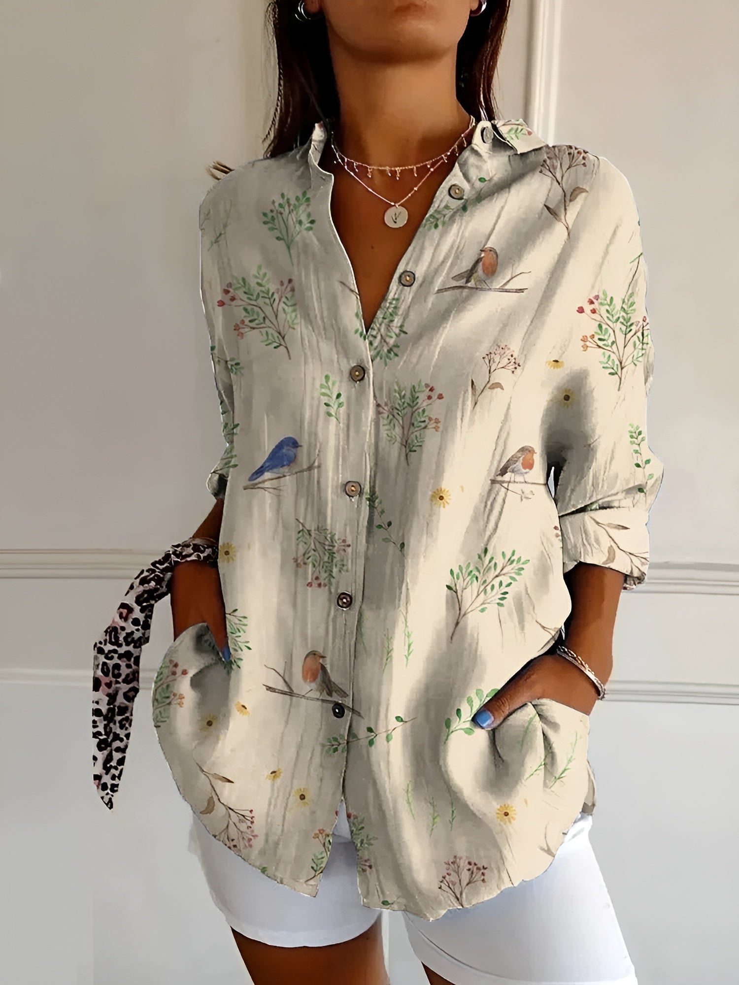 Multicolor Printed Floral V-Neck Relaxed Fit Blouse | Fleurine Collection 4