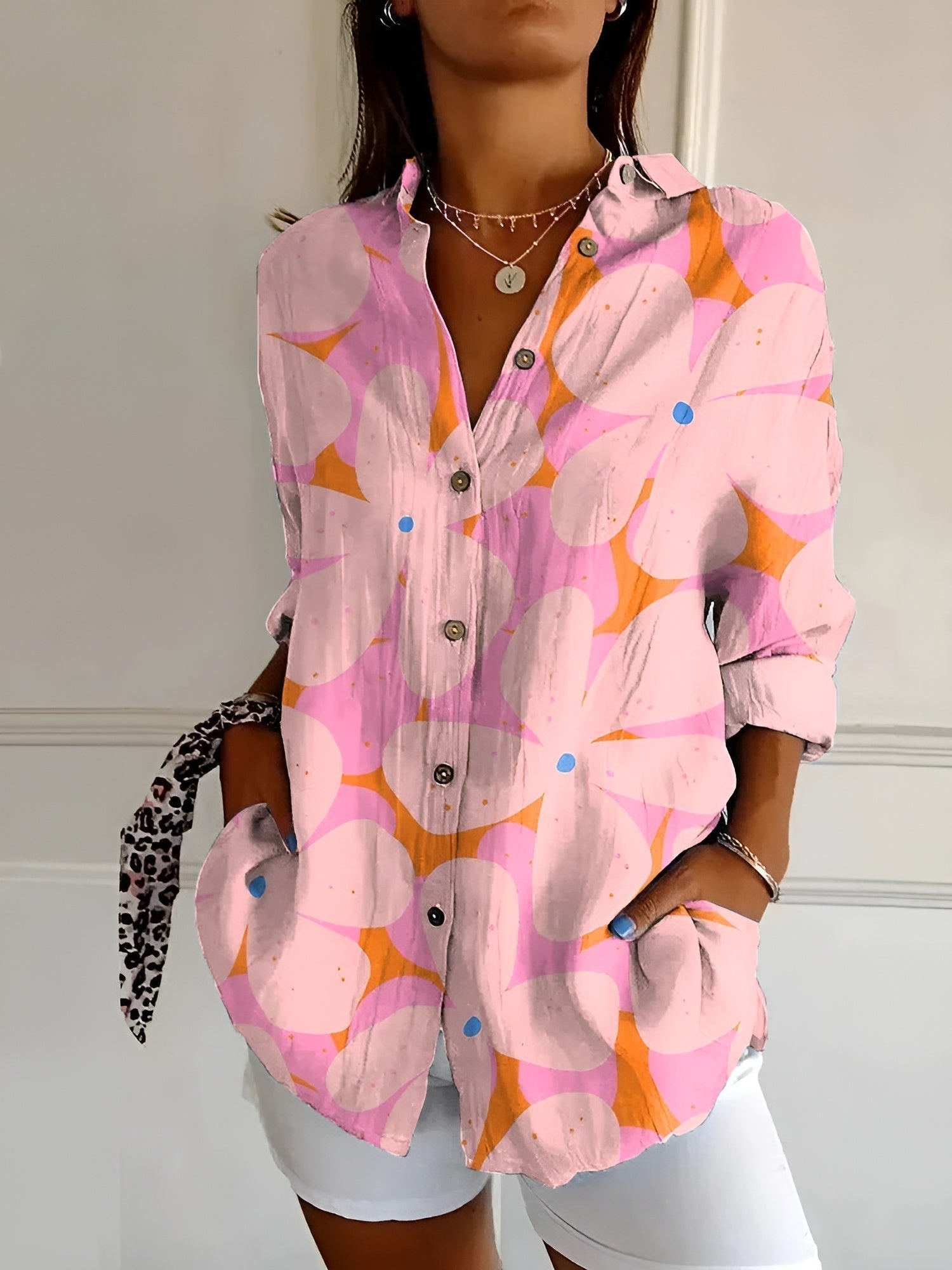 Multicolor Printed Floral V-Neck Relaxed Fit Blouse | Fleurine Collection 5