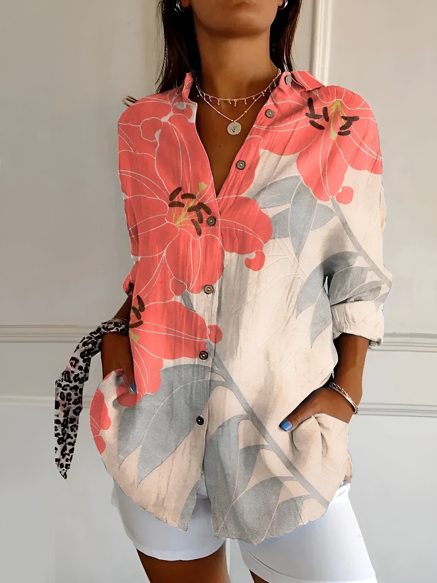 Multicolor Printed Floral V-Neck Relaxed Fit Blouse | Fleurine Collection 6