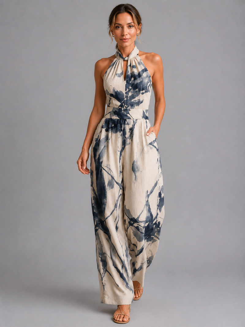 Multicolor Printed Wide-Leg Jumpsuit for Women | Solara Collection 0