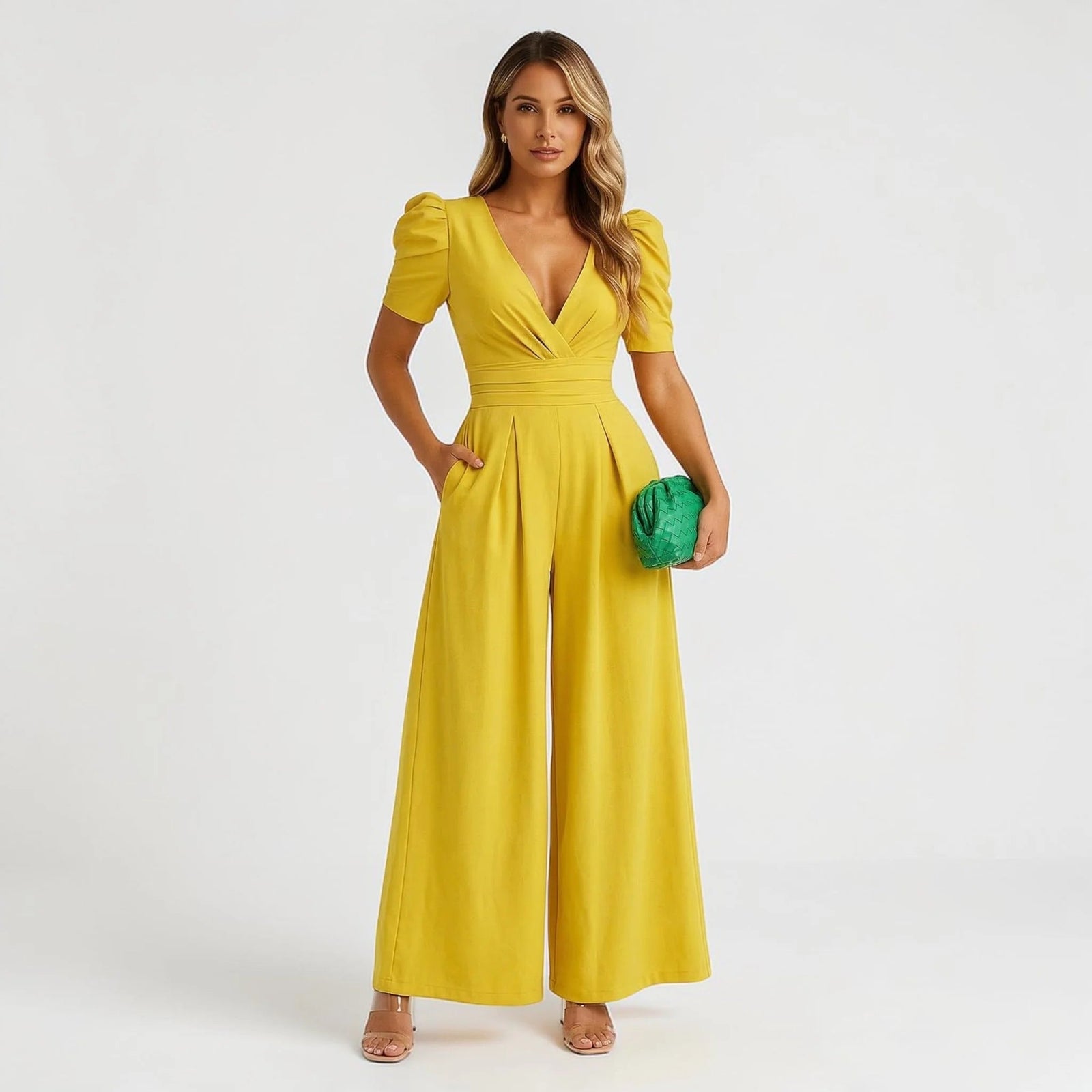 Navy Tailored Puff Sleeve Wide-Leg Jumpsuit Formal Occasion | Novara Collection 4
