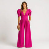 Navy Tailored Puff Sleeve Wide-Leg Jumpsuit Formal Occasion | Novara Collection 6