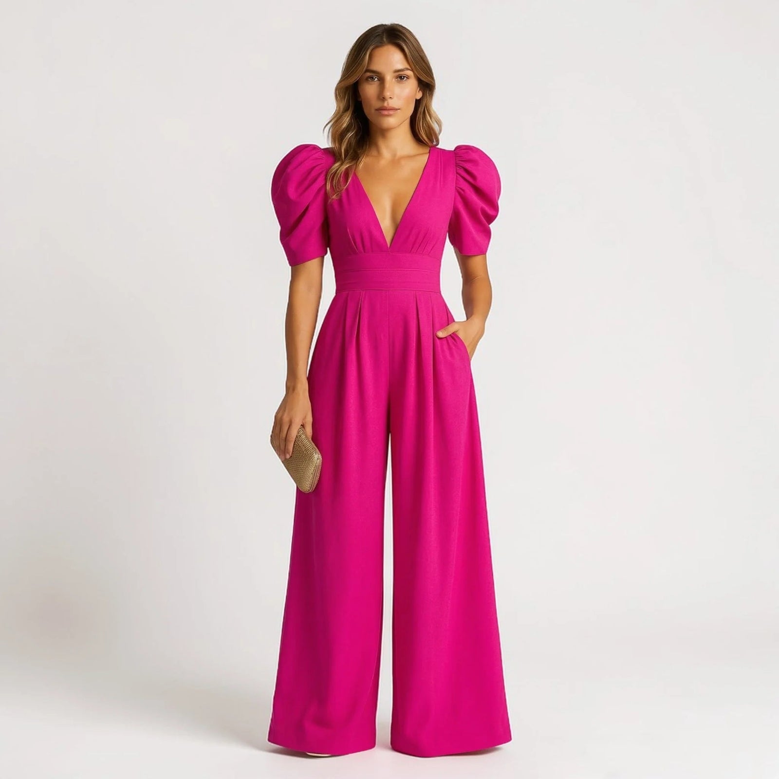 Navy Tailored Puff Sleeve Wide-Leg Jumpsuit Formal Occasion | Novara Collection 6