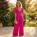 Navy Tailored Puff Sleeve Wide-Leg Jumpsuit Formal Occasion | Novara Collection 7