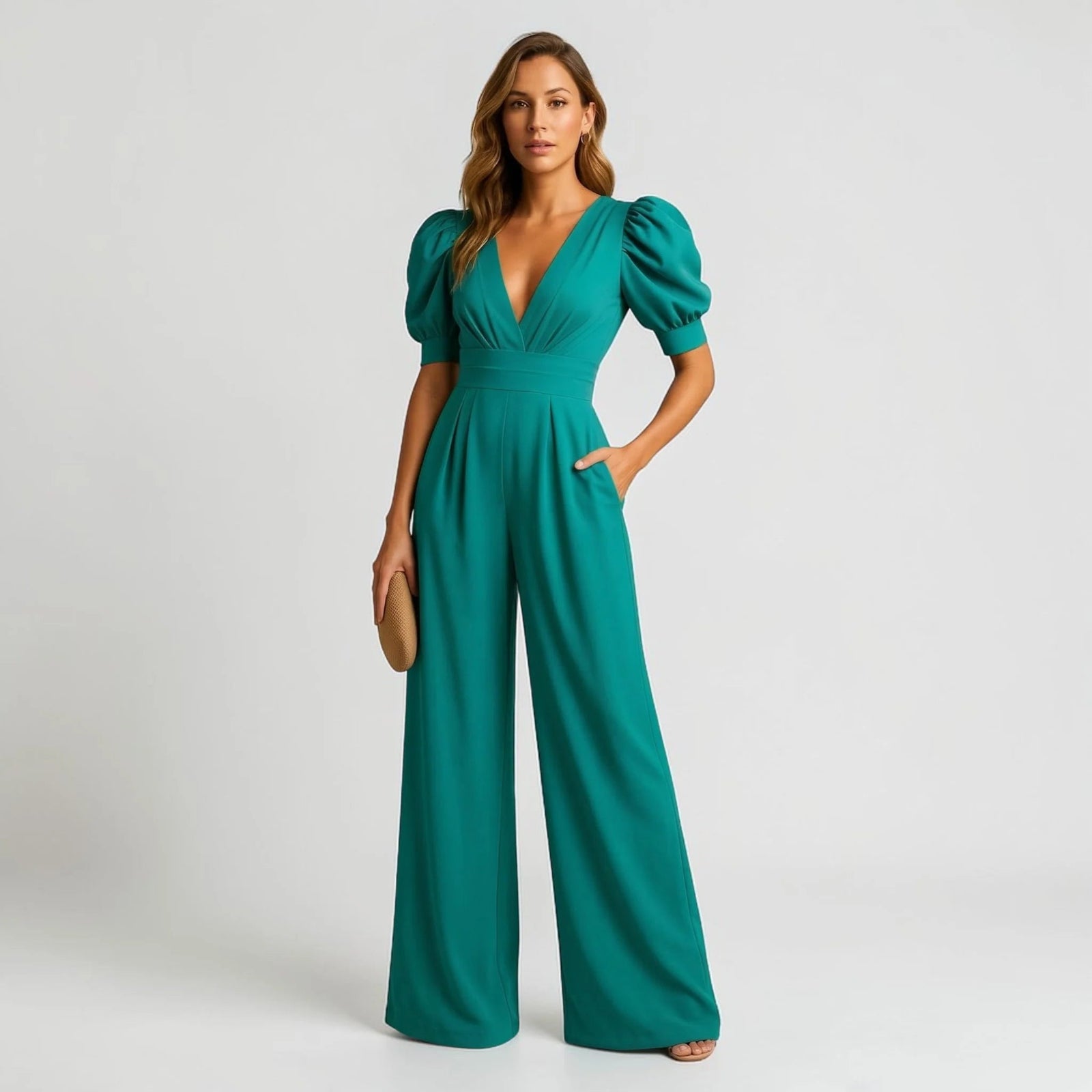 Navy Tailored Puff Sleeve Wide-Leg Jumpsuit Formal Occasion | Novara Collection 8