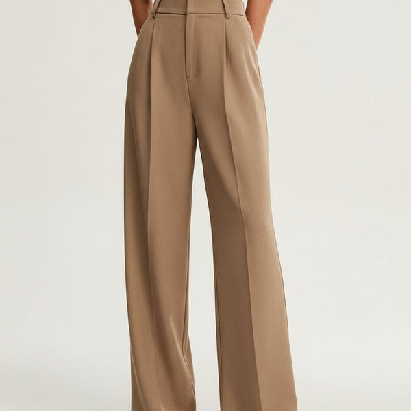 Neutral High Waist Wide Leg Trousers for Office and Smart-Casual Wear | Haven Collection 0