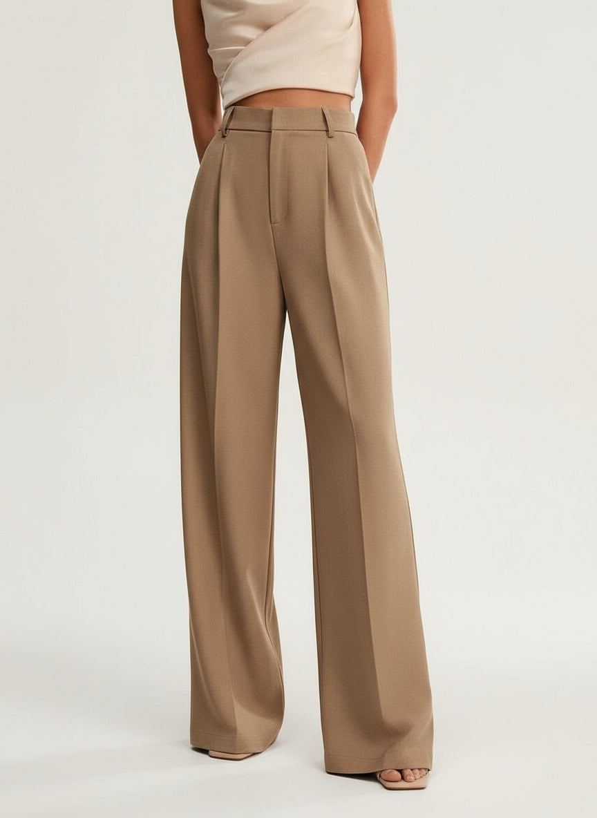 Neutral High Waist Wide Leg Trousers for Office and Smart-Casual Wear | Haven Collection 0